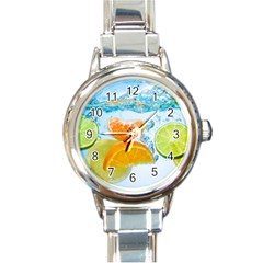 Fruits, Fruit, Lemon, Lime, Mandarin, Water, Orange Round Italian Charm Watch by nateshop