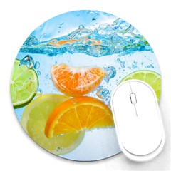 Fruits, Fruit, Lemon, Lime, Mandarin, Water, Orange Round Mousepad by nateshop