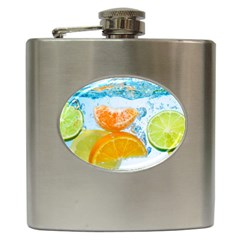 Fruits, Fruit, Lemon, Lime, Mandarin, Water, Orange Hip Flask (6 Oz) by nateshop