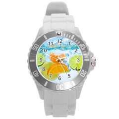 Fruits, Fruit, Lemon, Lime, Mandarin, Water, Orange Round Plastic Sport Watch (l) by nateshop