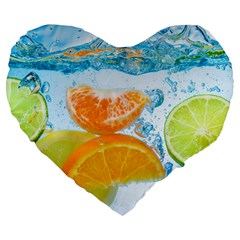 Fruits, Fruit, Lemon, Lime, Mandarin, Water, Orange Large 19  Premium Heart Shape Cushions by nateshop