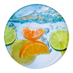 Fruits, Fruit, Lemon, Lime, Mandarin, Water, Orange Round Glass Fridge Magnet (4 Pack) by nateshop