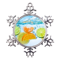 Fruits, Fruit, Lemon, Lime, Mandarin, Water, Orange Metal Large Snowflake Ornament by nateshop