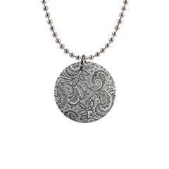 Gray Paisley Texture, Paisley 1  Button Necklace