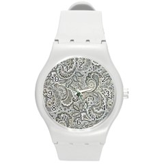 Gray Paisley Texture, Paisley Round Plastic Sport Watch (m) by nateshop