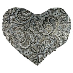 Gray Paisley Texture, Paisley Large 19  Premium Flano Heart Shape Cushions