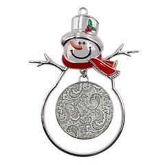 Gray Paisley Texture, Paisley Metal Snowman Ornament by nateshop