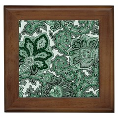 Green Ornament Texture, Green Flowers Retro Background Framed Tile by nateshop