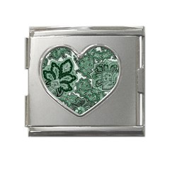 Green Ornament Texture, Green Flowers Retro Background Mega Link Heart Italian Charm (18mm) by nateshop