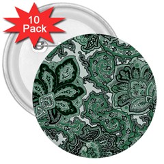 Green Ornament Texture, Green Flowers Retro Background 3  Buttons (10 Pack)  by nateshop