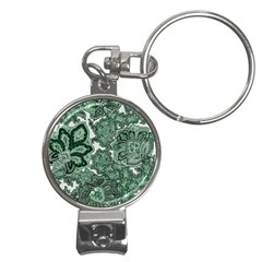 Green Ornament Texture, Green Flowers Retro Background Nail Clippers Key Chain by nateshop