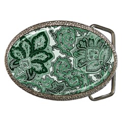 Green Ornament Texture, Green Flowers Retro Background Belt Buckles by nateshop