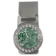 Green Ornament Texture, Green Flowers Retro Background Money Clips (cz)  by nateshop