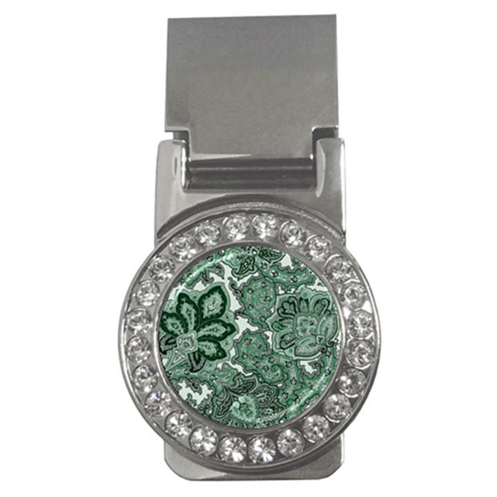 Green Ornament Texture, Green Flowers Retro Background Money Clips (CZ) 