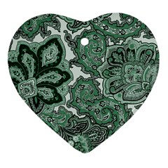 Green Ornament Texture, Green Flowers Retro Background Heart Ornament (two Sides) by nateshop