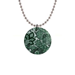 Green Ornament Texture, Green Flowers Retro Background 1  Button Necklace