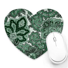 Green Ornament Texture, Green Flowers Retro Background Heart Mousepad by nateshop