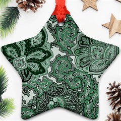 Green Ornament Texture, Green Flowers Retro Background Star Ornament (two Sides) by nateshop