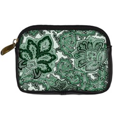 Green Ornament Texture, Green Flowers Retro Background Digital Camera Leather Case by nateshop