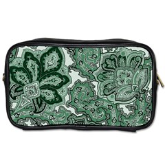 Green Ornament Texture, Green Flowers Retro Background Toiletries Bag (two Sides) by nateshop