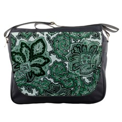 Green Ornament Texture, Green Flowers Retro Background Messenger Bag by nateshop