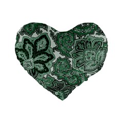 Green Ornament Texture, Green Flowers Retro Background Standard 16  Premium Heart Shape Cushions by nateshop