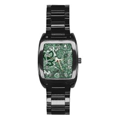 Green Ornament Texture, Green Flowers Retro Background Stainless Steel Barrel Watch by nateshop