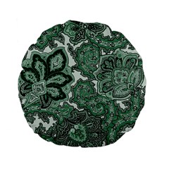 Green Ornament Texture, Green Flowers Retro Background Standard 15  Premium Flano Round Cushions by nateshop