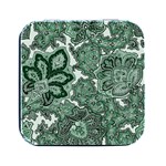 Green Ornament Texture, Green Flowers Retro Background Square Metal Box (Black) Front