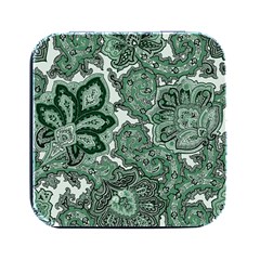 Green Ornament Texture, Green Flowers Retro Background Square Metal Box (black) by nateshop