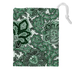 Green Ornament Texture, Green Flowers Retro Background Drawstring Pouch (5xl) by nateshop