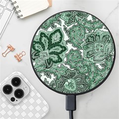 Green Ornament Texture, Green Flowers Retro Background Wireless Fast Charger(black) by nateshop