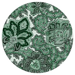 Green Ornament Texture, Green Flowers Retro Background Round Trivet by nateshop