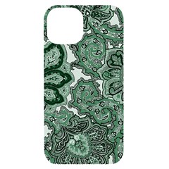 Green Ornament Texture, Green Flowers Retro Background Iphone 14 Black Uv Print Case by nateshop