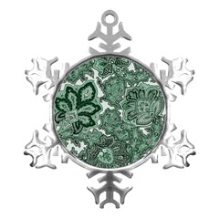 Green Ornament Texture, Green Flowers Retro Background Metal Small Snowflake Ornament by nateshop