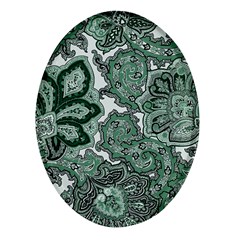 Green Ornament Texture, Green Flowers Retro Background Oval Glass Fridge Magnet (4 Pack) by nateshop