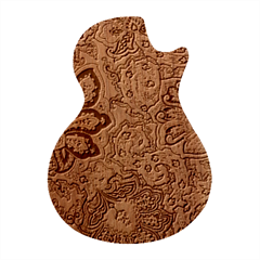 Green Ornament Texture, Green Flowers Retro Background Guitar Shape Wood Guitar Pick Holder Case And Picks Set