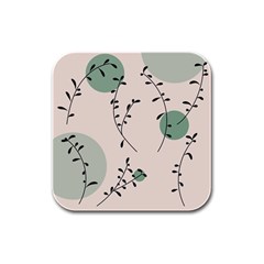 Plants Pattern Design Branches Branch Leaves Botanical Boho Bohemian Texture Drawing Circles Nature Rubber Square Coaster (4 Pack)