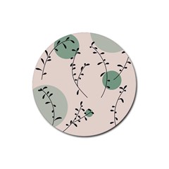 Plants Pattern Design Branches Branch Leaves Botanical Boho Bohemian Texture Drawing Circles Nature Rubber Coaster (round)