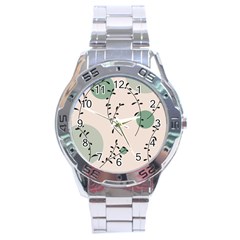 Plants Pattern Design Branches Branch Leaves Botanical Boho Bohemian Texture Drawing Circles Nature Stainless Steel Analogue Watch