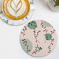 Plants Pattern Design Branches Branch Leaves Botanical Boho Bohemian Texture Drawing Circles Nature Uv Print Round Tile Coaster by Maspions