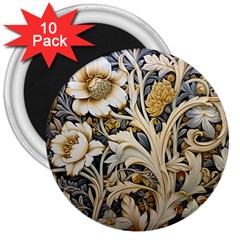 Flower Floral Pattern Floral Digital Spring Flora Botanical Blossom Bloom Vintage 3  Magnets (10 Pack) 