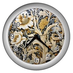 Flower Floral Pattern Floral Digital Spring Flora Botanical Blossom Bloom Vintage Wall Clock (silver)