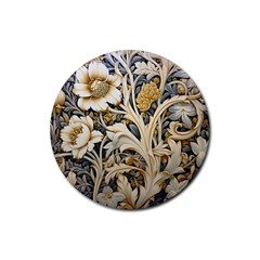 Flower Floral Pattern Floral Digital Spring Flora Botanical Blossom Bloom Vintage Rubber Round Coaster (4 Pack)