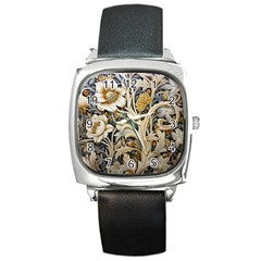 Flower Floral Pattern Floral Digital Spring Flora Botanical Blossom Bloom Vintage Square Metal Watch