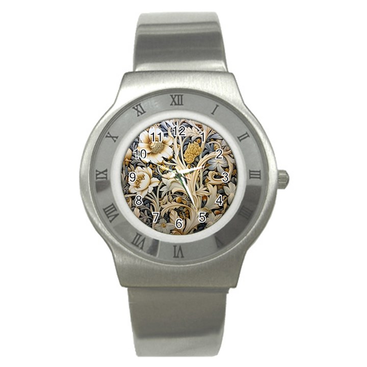 Flower Floral Pattern Floral Digital Spring Flora Botanical Blossom Bloom Vintage Stainless Steel Watch