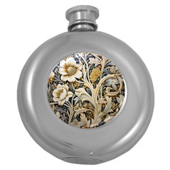 Flower Floral Pattern Floral Digital Spring Flora Botanical Blossom Bloom Vintage Round Hip Flask (5 Oz) by Maspions