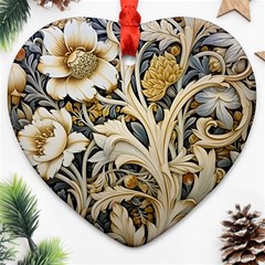 Flower Floral Pattern Floral Digital Spring Flora Botanical Blossom Bloom Vintage Heart Ornament (two Sides) by Maspions