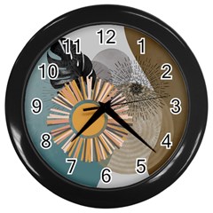 Boho Background Leaves Botanical Ornamental Pattern Seamless Decorative Design Wallpaper Nature Draw Wall Clock (black)