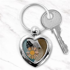 Boho Background Leaves Botanical Ornamental Pattern Seamless Decorative Design Wallpaper Nature Draw Key Chain (heart)